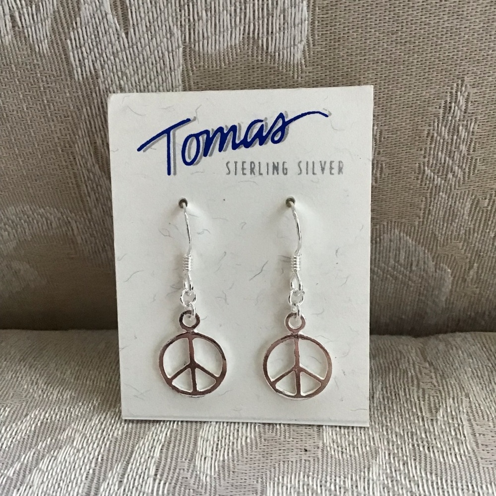 New Sterling Silver Peace Sign Dangle Earrings